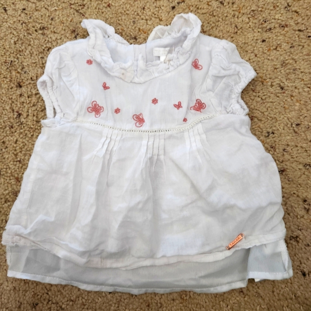 White Kids Top with Pink Embroidery